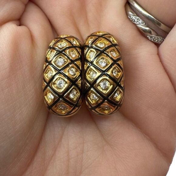 Swarovski Gold Toned & Black Crystal Clip On Earrings - Picture 3 of 7